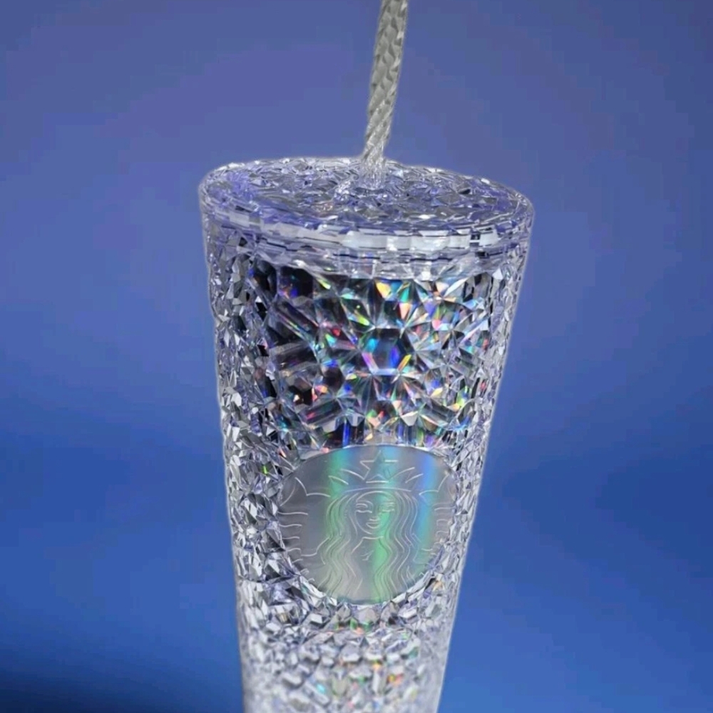 NWT, Starbucks 2024,  Iridescent Gemstone Crystal Clear Jeweled  Plastic CC 24oz